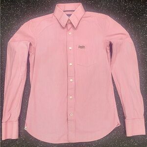 Superdry Men's Light Pink/whit stripe Button-Down Shirt SZ Medium. Thick buttons